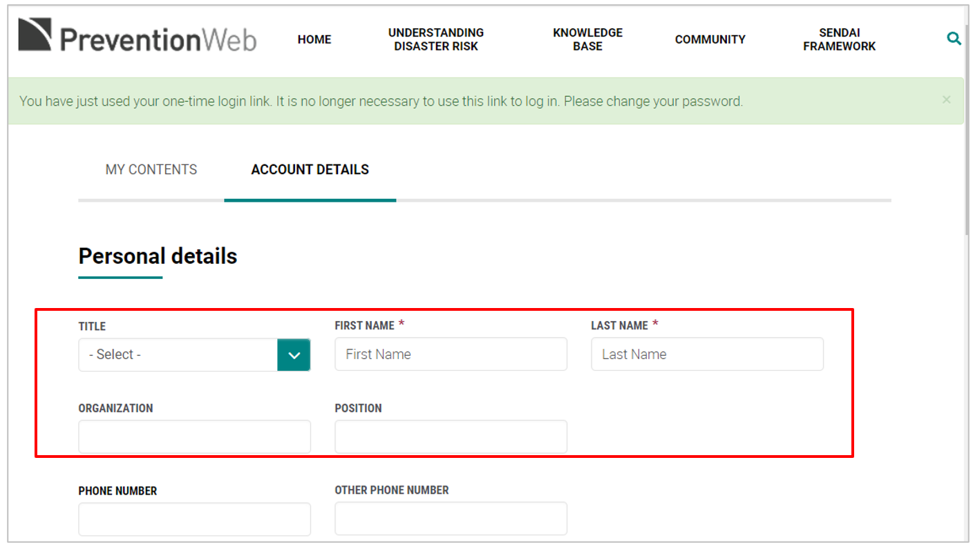 How to Create the PreventionWeb Account - complete profile