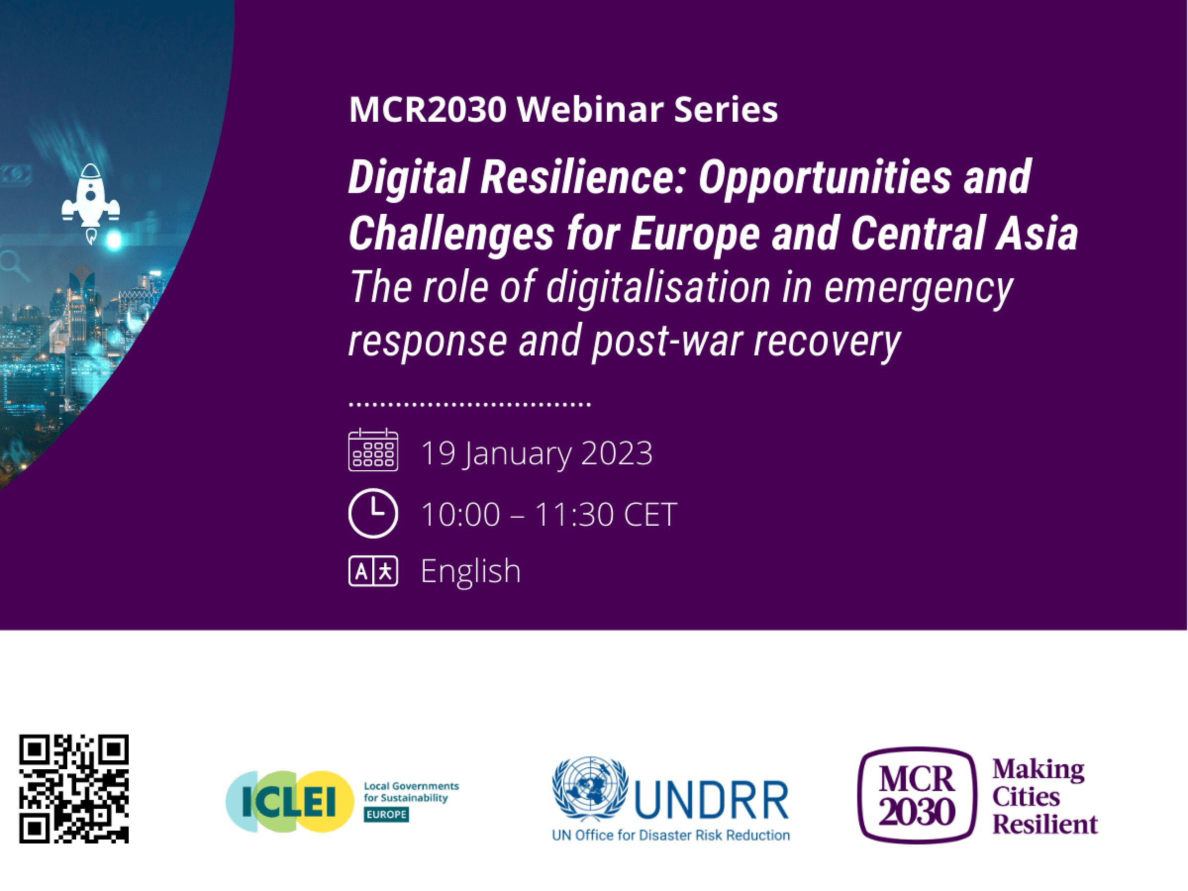 MCR2030 event flyer - the role of digitalization in emergency response and post-war recovery