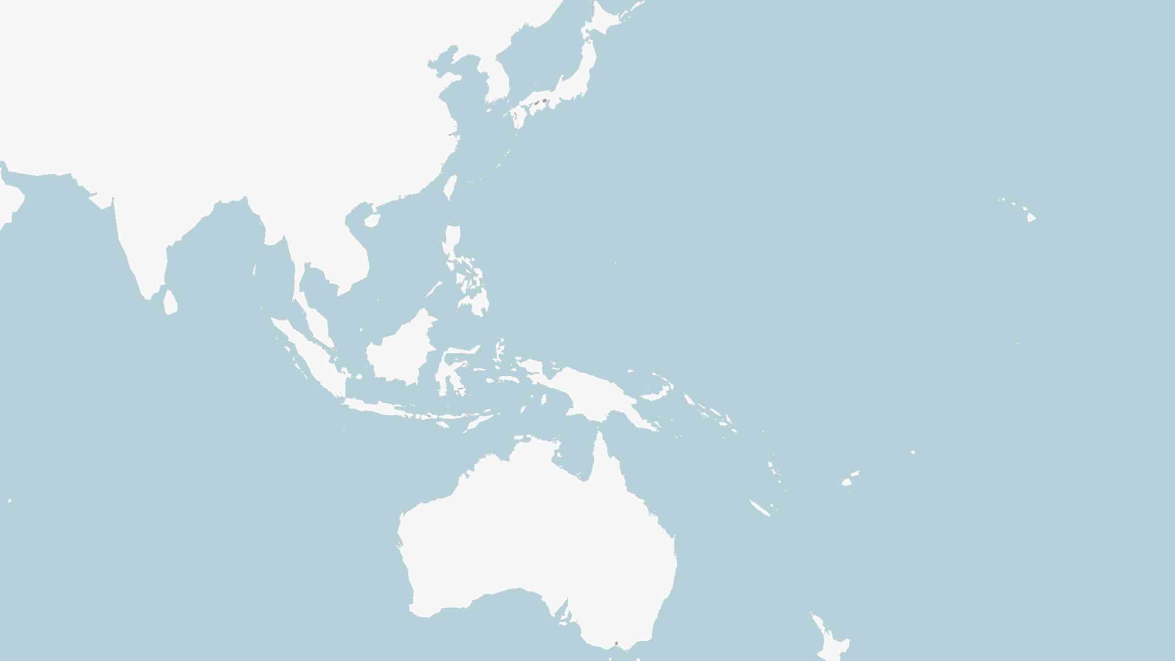 A blank map of Asia and the Pacific region with a blue background 
