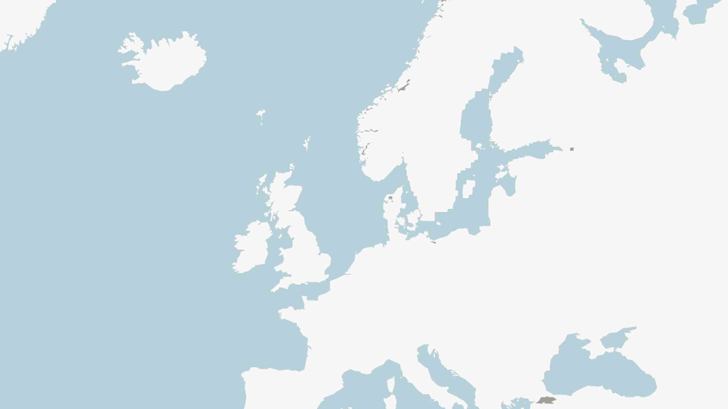 A blank map of Europe with a blue background 