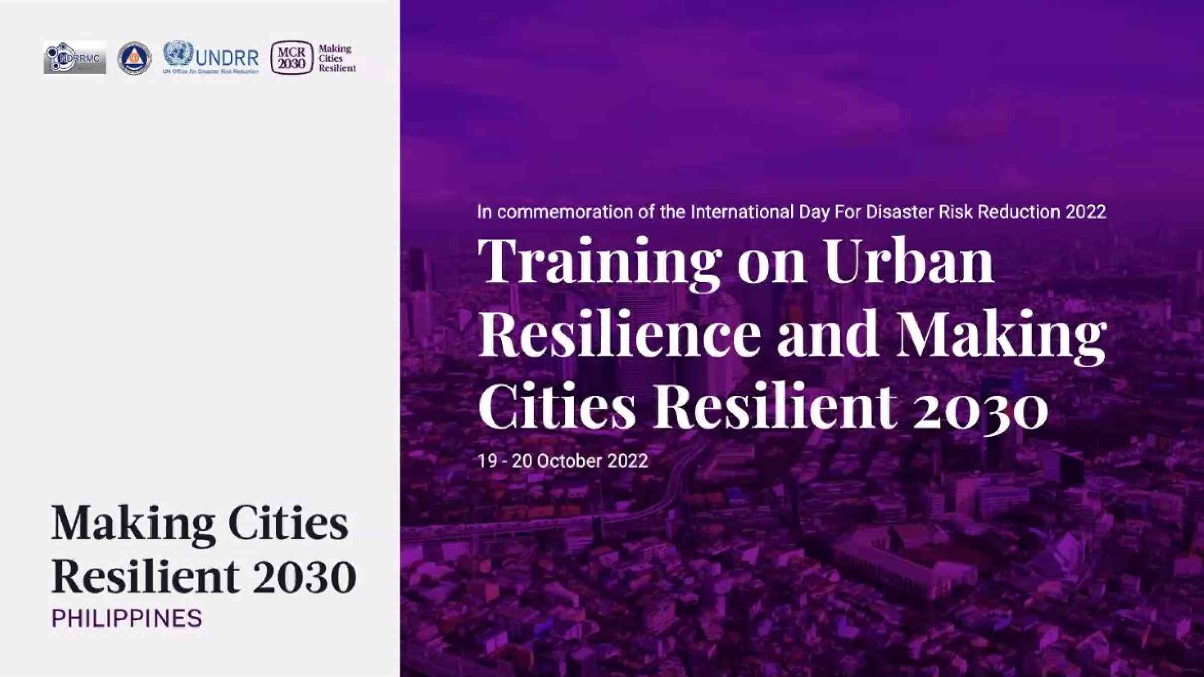 Banner for Training on Urban Resilience and Making Cities Resilient for the Philippines