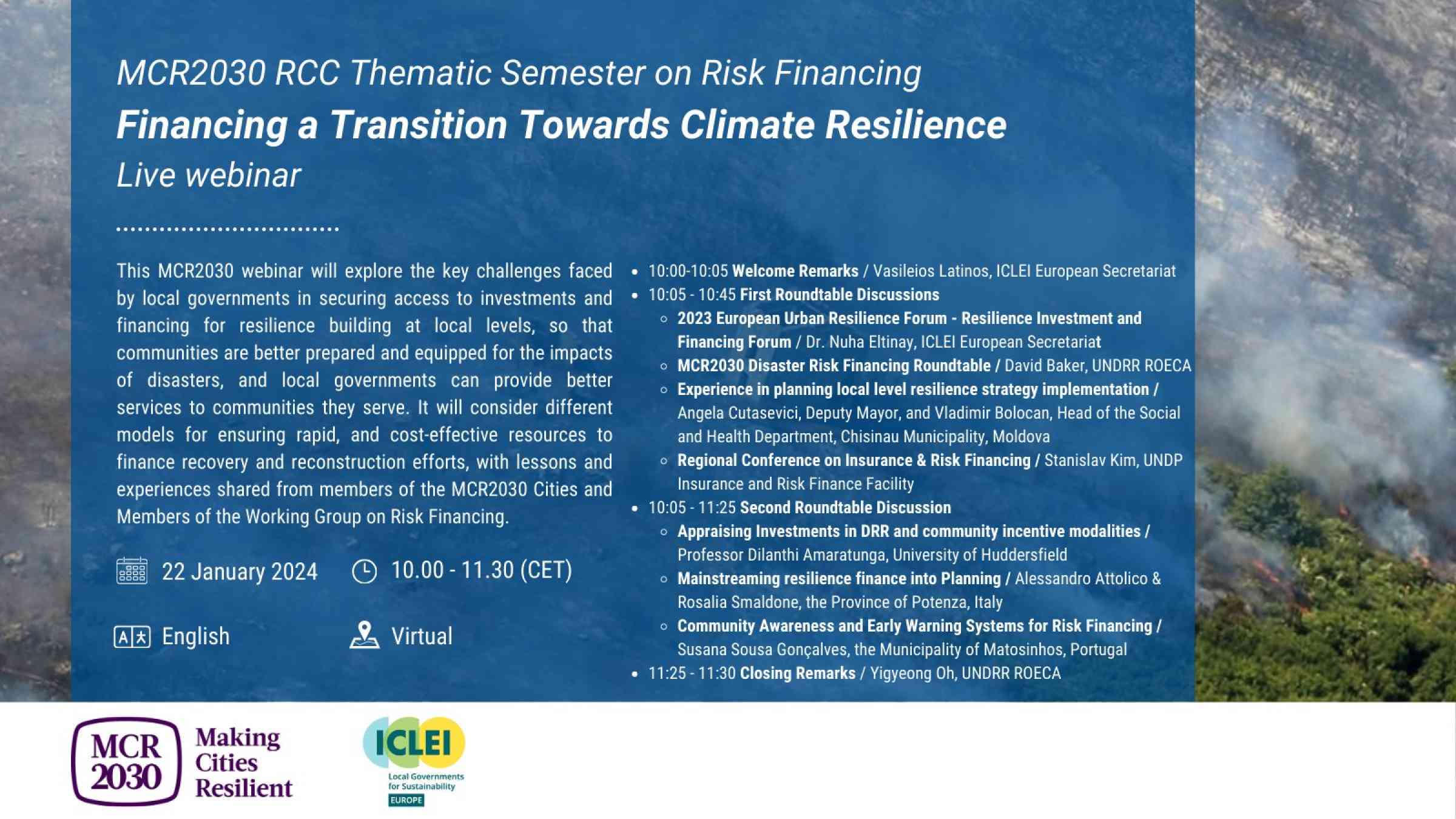 MCR2030 RCC thematic semester on Risk Financing - Financing a Transition Towards Climate Resilience
